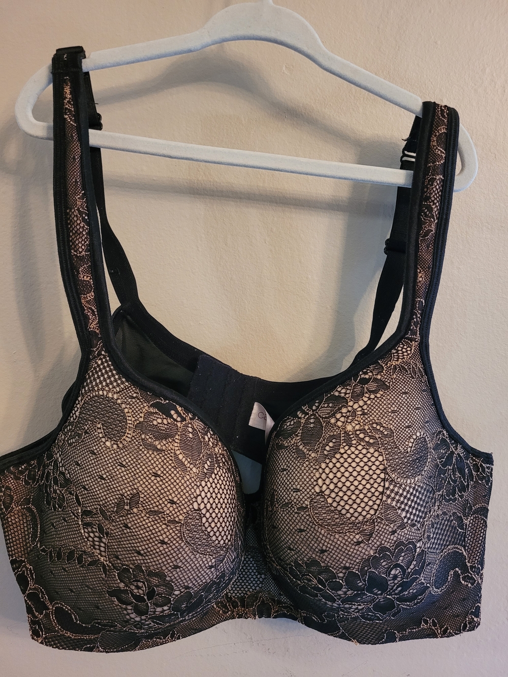 Cacique Black Lace Overlay Bra with Nude Underlay 40D